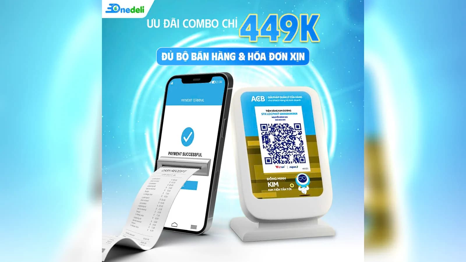 Combo Onedeli máy in bill và thiết bị ACB cho cửa hàng